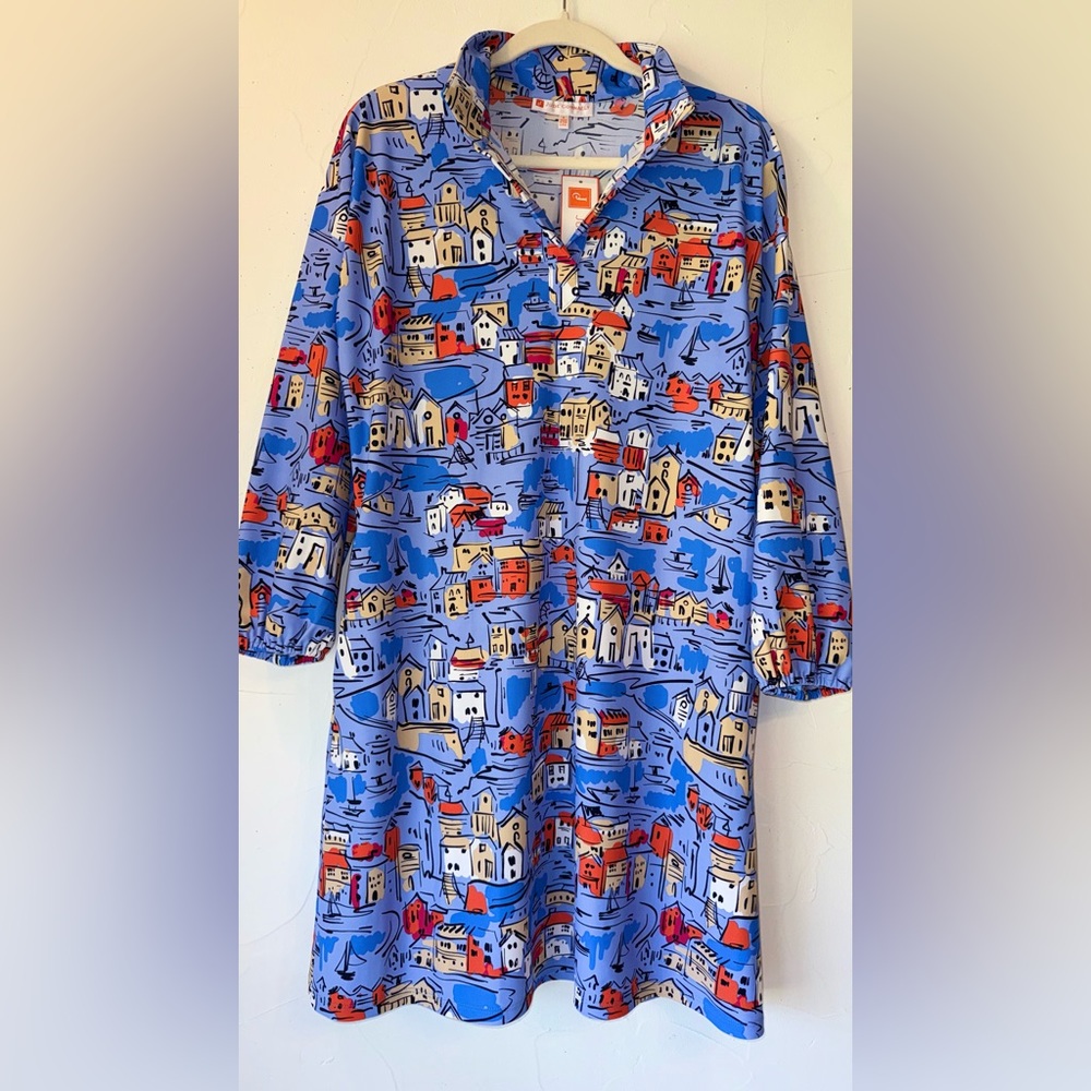 NWT JUDE CONNALLY FLORENCE SEA VILLAGE CHAMBRAY DRESS BLUE MULTI SZ S